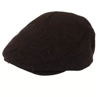 Kaszkiet Męski Brązowo-Czarny Jodełka Ocieplany z Wełną Flat Cap K318E - 5