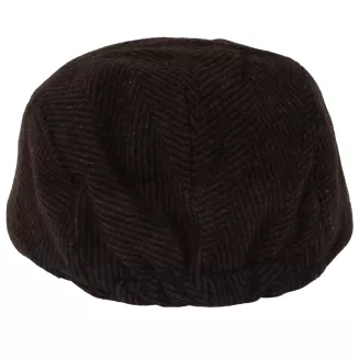 Kaszkiet Męski Brązowo-Czarny Jodełka Ocieplany z Wełną Flat Cap K318E - 7