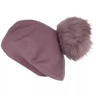 Beret damski pudrowy róż z naturalnym pomponem z jenota Polar Fashion W503R - 2