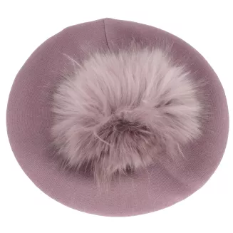 Beret damski pudrowy róż z naturalnym pomponem z jenota Polar Fashion W503R - 4