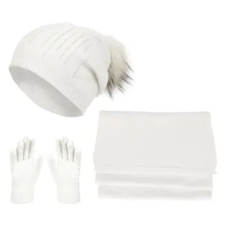 Damski Komplet Zimowy W455A Ecru Czapka Szal Rękawiczki Kaszmir PolarFashion - 2