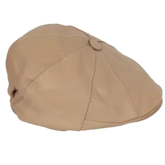 Skórzany kaszkiet Polar Fashion K233D – beż greige, unisex, pikowana podszewka, 57–60 cm - 3