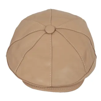 Skórzany kaszkiet Polar Fashion K233D – beż greige, unisex, pikowana podszewka, 57–60 cm - 4