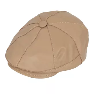 Skórzany kaszkiet Polar Fashion K233D – beż greige, unisex, pikowana podszewka, 57–60 cm - 2