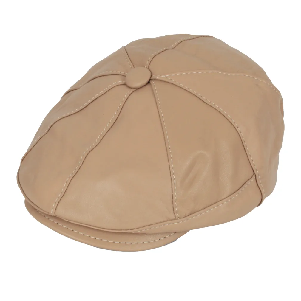 Skórzany kaszkiet Polar Fashion K233D – beż greige, unisex, pikowana podszewka, 57–60 cm