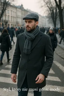 Kaszkiet męski zimowy ciemny popiel K286A  elegancki, ciepły, ocieplany Polar Fashion - 6