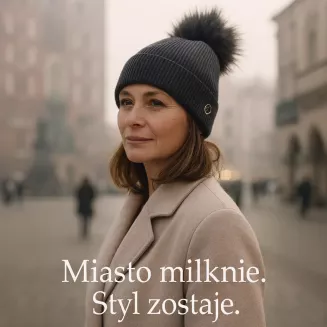 Grafitowa czapka zimowa damska W525K Polar Fashion z pomponem premium - 5