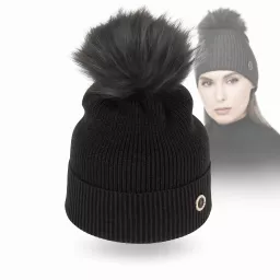 Grafitowa czapka zimowa damska W525K Polar Fashion z pomponem premium