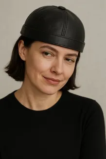 FISHERMAN Czapka Skórzana Dokerka W504 – Czarna Klasyka  Polar Fashion - 3