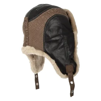 W446C Pilotka Zimowa czapka uszatka z naturalnej skóry - 3