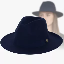 Kapelusz damski Fedora granatowy R239C Polar Fashion – elegancki rozmiar 57