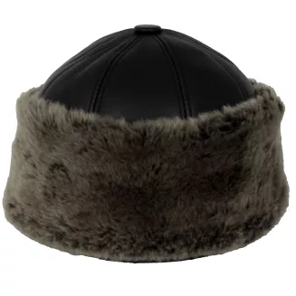 Zimowy toczek ze skóry z futrzanym melanżem taupe Polar Fashion W518i - 2