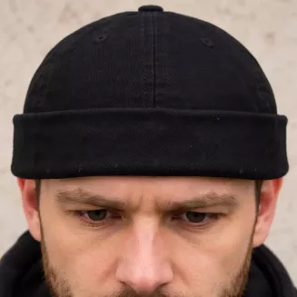 Czarna Krótka leonka czapka dokerka bez daszka FISHERMAN K262E - 5