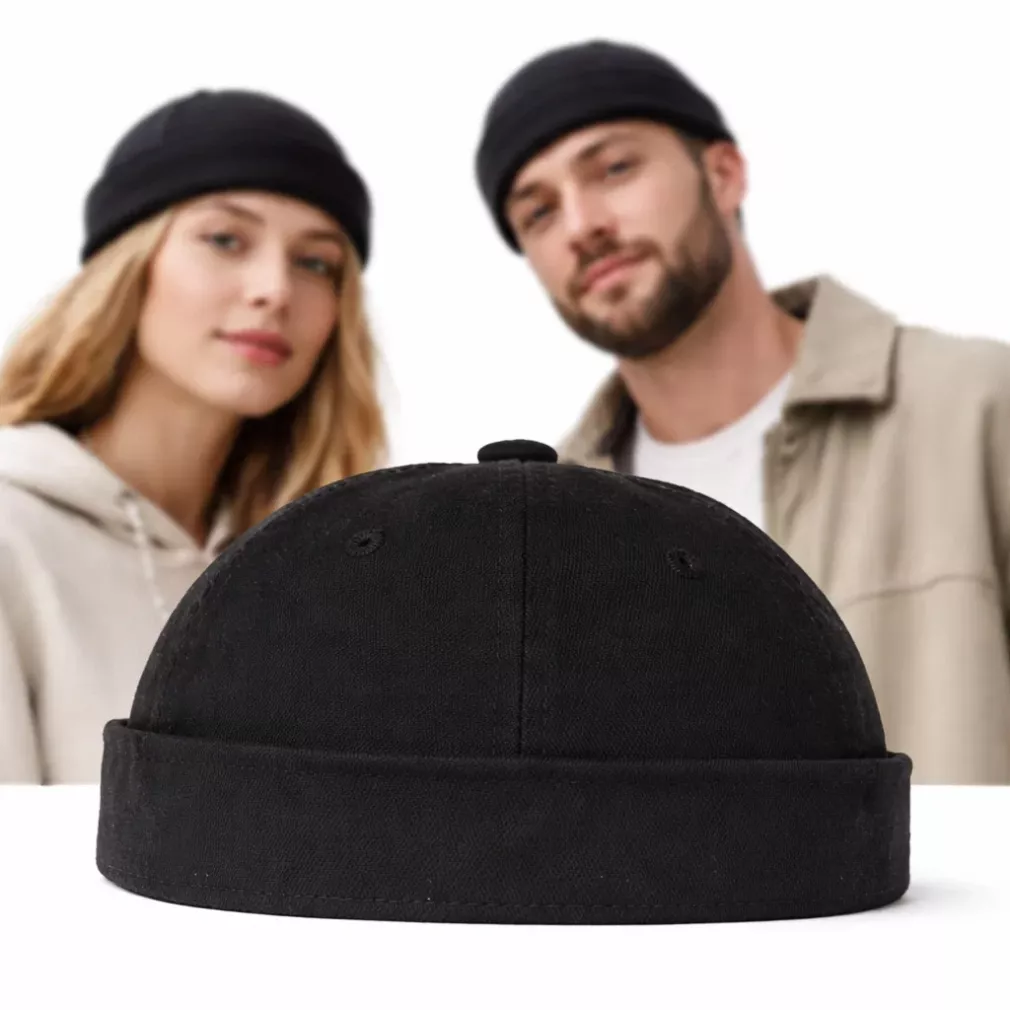 Czarna Krótka leonka czapka dokerka bez daszka FISHERMAN K262E