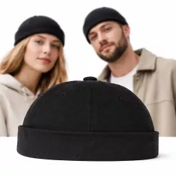 Czarna Krótka leonka czapka dokerka bez daszka FISHERMAN K262E