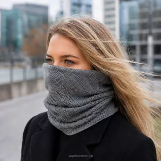Damski Ciepły Dzianinowy Komin Czapka 2w1 Szary + Okulary Zestaw W327A H302 UV400 - 8