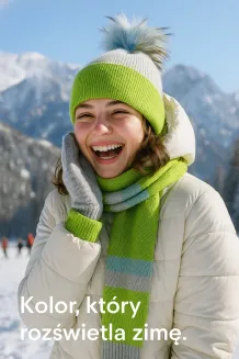 Damski Komplet Zimowy W453A Zielono-Szary Polar Fashion Czapka Szalik Rękawiczki - 6