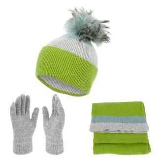 Damski Komplet Zimowy W453A Zielono-Szary Polar Fashion Czapka Szalik Rękawiczki - 5