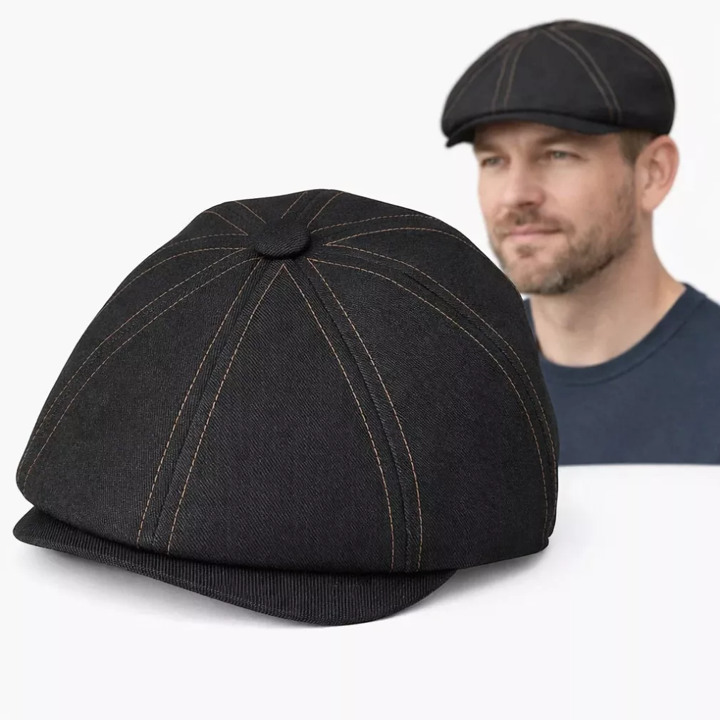 Peaky Blinders Kaszkiet męski czarny jeansowy gazeciarz Polar Fashion K302C