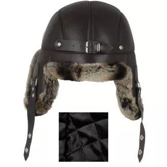Pilotka zimowa męska  Uszatka W519A brązowa skóra i naturalne futro Polar Fashion - 6