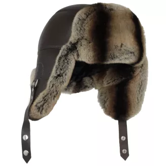 Pilotka zimowa męska  Uszatka W519A brązowa skóra i naturalne futro Polar Fashion - 4