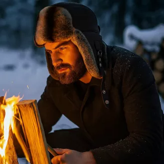 Pilotka zimowa męska  Uszatka W519A brązowa skóra i naturalne futro Polar Fashion - 7