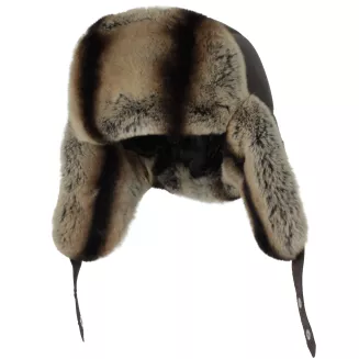 Pilotka zimowa męska  Uszatka W519A brązowa skóra i naturalne futro Polar Fashion - 5