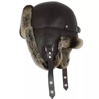 Pilotka zimowa męska  Uszatka W519A brązowa skóra i naturalne futro Polar Fashion - 3