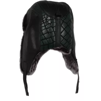 Męska skórzana pilotka uszatka W521A czarno-zielona na mróz Polar Fashion - 6