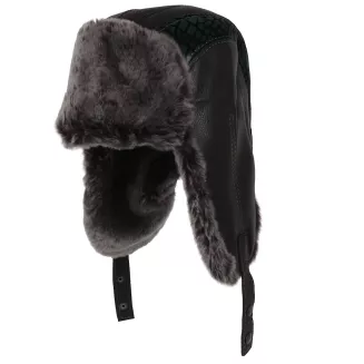 Męska skórzana pilotka uszatka W521A czarno-zielona na mróz Polar Fashion - 2