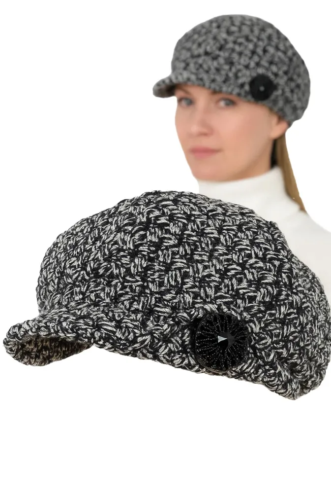 Kaszkiet Damski K73A Polar Fashion – Elegancka Szara Czapka z Broszką