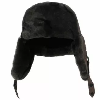 Czapka Uszatka Skórzana Brązowa Pilotka Grafitowe Futerko Unisex W533C - 8