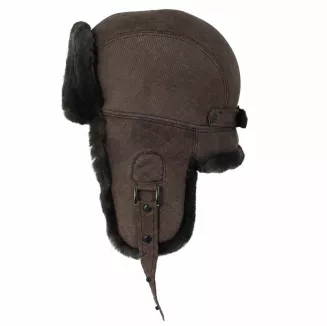 Czapka Uszatka Skórzana Brązowa Pilotka Grafitowe Futerko Unisex W533C - 7