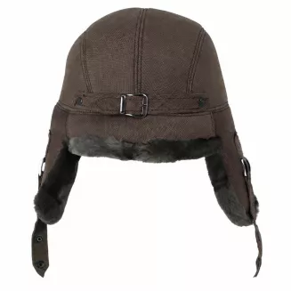 Czapka Uszatka Skórzana Brązowa Pilotka Grafitowe Futerko Unisex W533C - 9