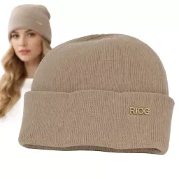 Czapka damska zimowa — beżowa cappuccino, z angorą | Polar Fashion W527D