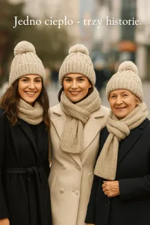 Damski Ciepły Komplet Zimowy Polar Fashion – Czapka i Szalik Beżowy W475A - 6