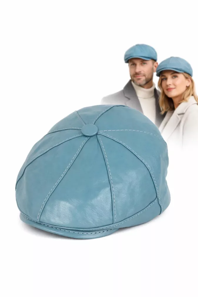 Skórzany kaszkiet Polar Fashion K233F – turkusowy, unisex, ocieplany, 57–60 cm