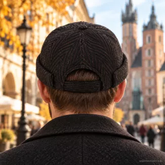 Dokerka męska czapka bez daszka Leonka Fisherman brązowa jodełka wełna K325D - 6