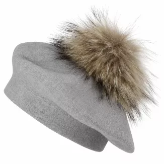 Zimowy Beret Damski Szary z Dużym Pomponem Naturalny Jenot Elegancki W534B - 3