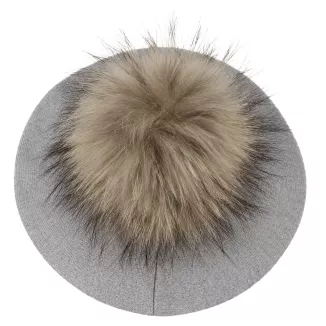 Zimowy Beret Damski Szary z Dużym Pomponem Naturalny Jenot Elegancki W534B - 4