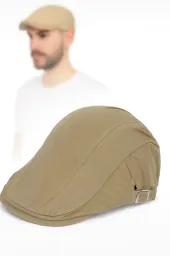 Kaszkiet męski K223A beżowy bawełna z regulacją  klasyka stylu PolarFashion