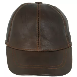 Męska brązowa skórzana bejsbolówka z osłoną uszu, ocieplana polarem Polar Fashion K298A - 3