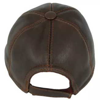 Męska brązowa skórzana bejsbolówka z osłoną uszu, ocieplana polarem Polar Fashion K298A - 4