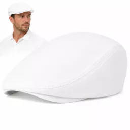 Kaszkiet Męski Bawełniany Biały Letni Czapka Flat Cap Cienki Na Lato K311A