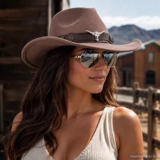 KAPELUSZ KOWBOJSKI KARMELOWY WESTERN + OKULARY PILOTKI ZESTAW UNISEX R259F - 3