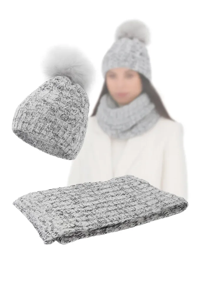W364Ak Grey Haker Women'S Winter Set Knitted Hat With Scarf