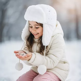 Dziewczęca czapka zimowa uszatka W149H biała ciepła futrzana Polar Fashion - 4