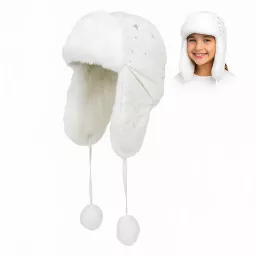 Dziewczęca czapka zimowa uszatka W149H biała ciepła futrzana Polar Fashion