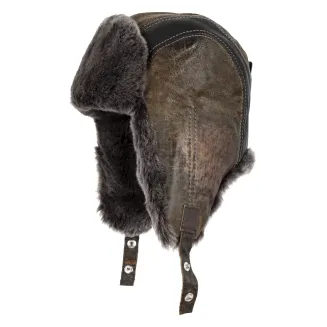 W449H Winter Long-Eared Pilot Hat Made Of Natural Leather - 2