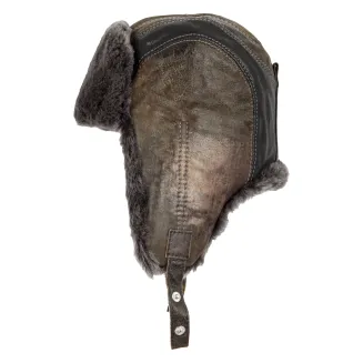 W449H Winter Long-Eared Pilot Hat Made Of Natural Leather - 3